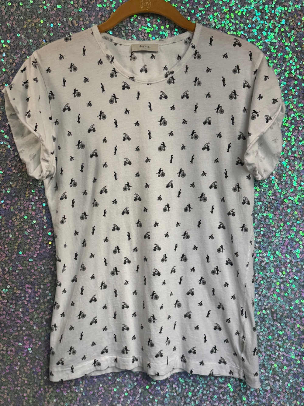 Paul Smith White Short-Sleeve Tee with Black Dogs Bicycle Print